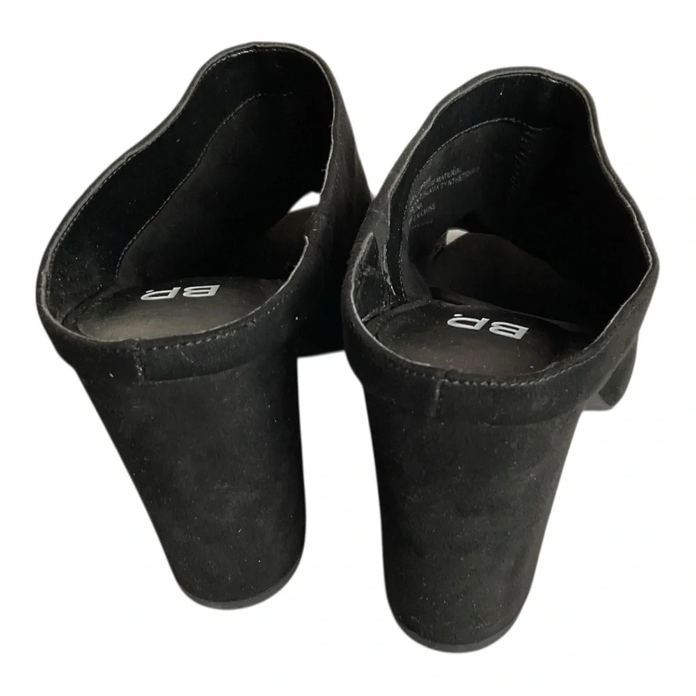 BP Nordstrom Black Peep Toe Mule Heels Size 9 M Slip On Block Heel Minimal - Picture 5 of 8